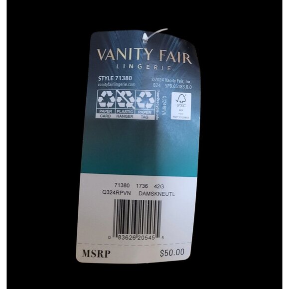 Vanity Fair Beauty Back Bra #71380 Size 42G Damask Neutral Beige No Underwire - Picture 7 of 7